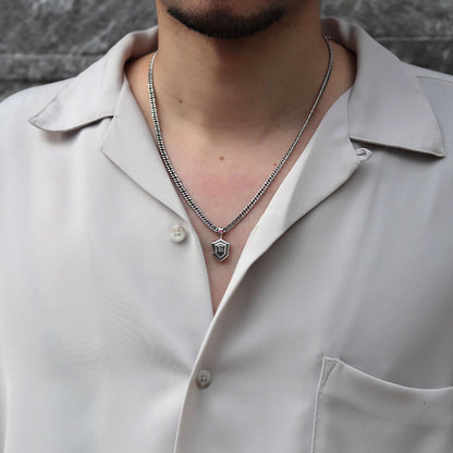 ネックレス イニシャル メンズ 喜平チェーン シールド 盾 ペンダント 選べる誕生石 SV925 K10 K18 Pt900 男性 大人 選べる アルファベット 刻印 (品番 mh-0333)