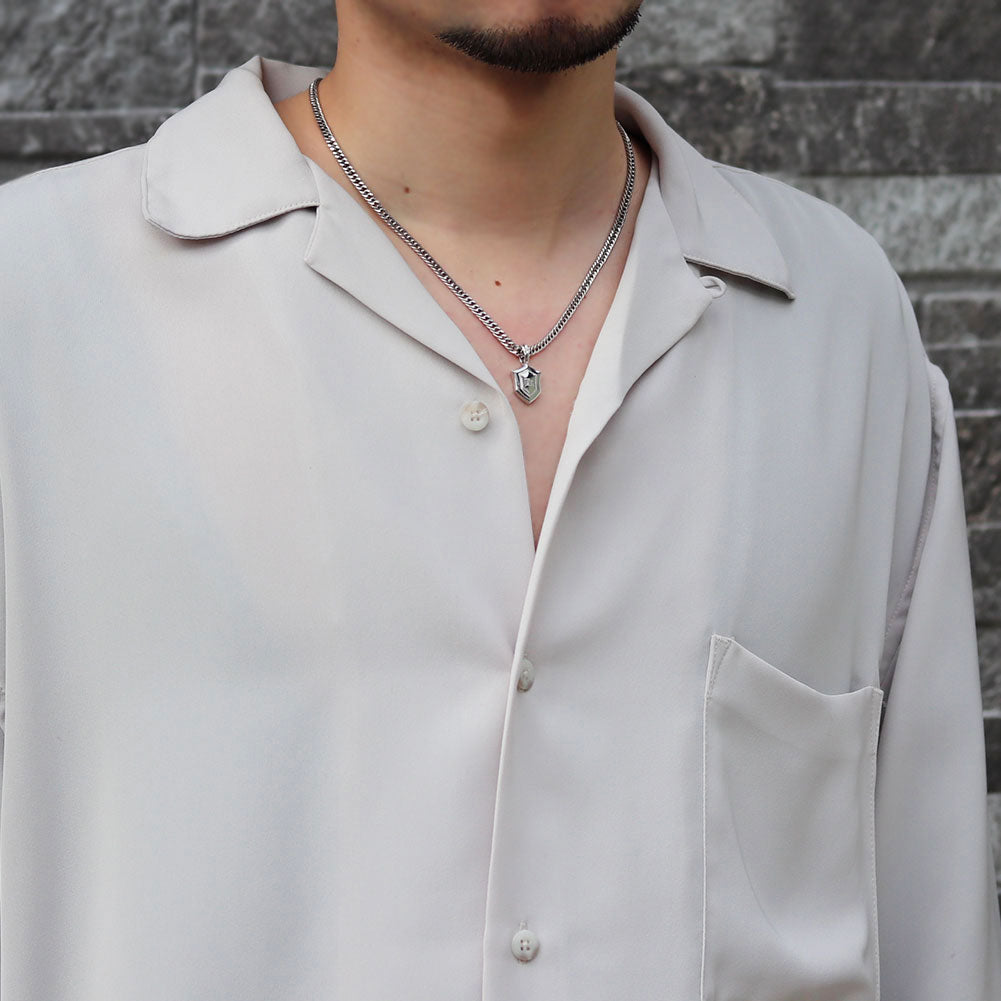 ネックレス イニシャル メンズ 喜平チェーン シールド 盾 ペンダント 選べる誕生石 SV925 K10 K18 Pt900 男性 大人 選べる アルファベット 刻印 (品番 mh-0333)