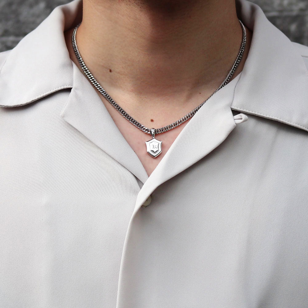 ネックレス イニシャル メンズ 喜平チェーン シールド 盾 ペンダント 選べる誕生石 SV925 K10 K18 Pt900 男性 大人 選べる アルファベット 刻印 (品番 mh-0333)