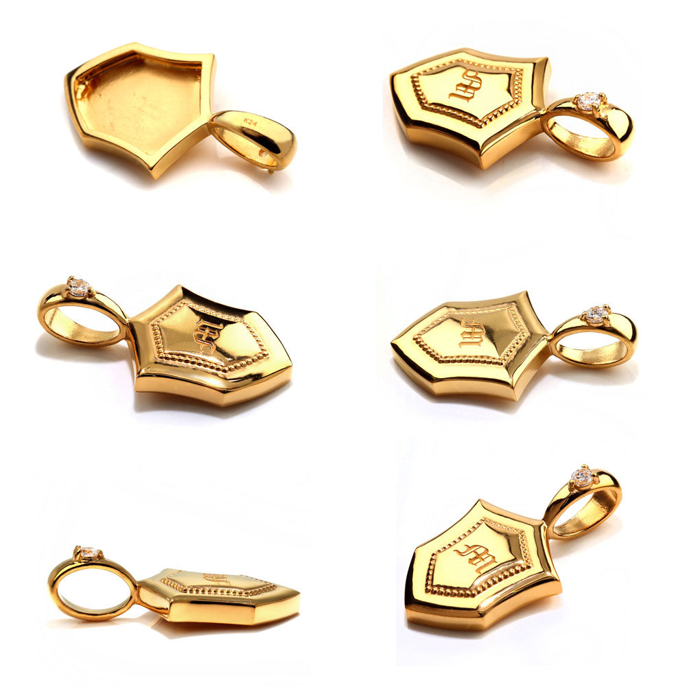 24金 ペンダントトップ メンズ 純金 K24 ネックレス トップのみ 誕生石 盾 シールド イニシャル 刻印 男性 大人 かっこいい 高級 特別 お祝い 資産 (品番 mh-0333-k24)