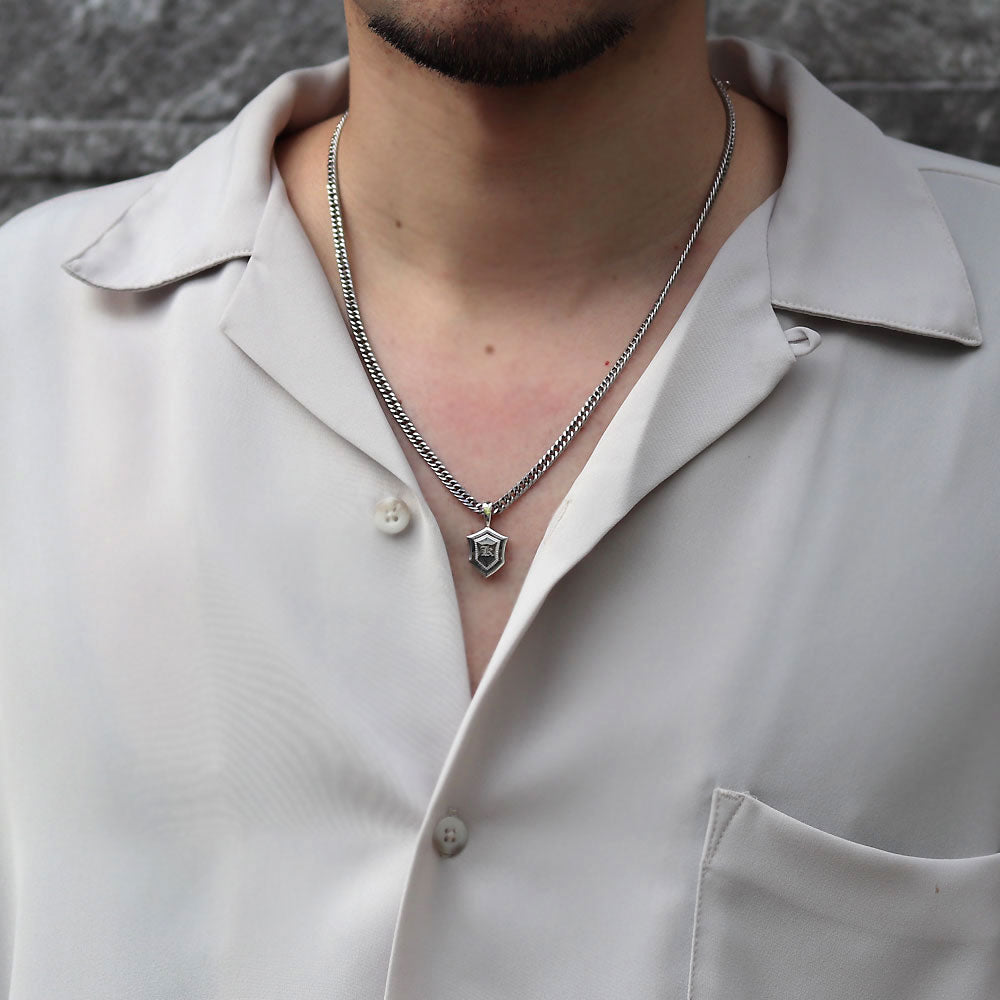 メンズ ペンダントトップ イニシャル 刻印 盾 シールド ネックレス トップのみ SV925 K10 K18 Pt900 選べる誕生石 男性 大人 かっこいい 父の日 (品番 mh-0333-ph)