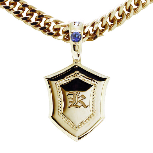 ネックレス イニシャル メンズ 喜平チェーン シールド 盾 ペンダント 選べる誕生石 SV925 K10 K18 Pt900 男性 大人 選べる アルファベット 刻印 (品番 mh-0333)