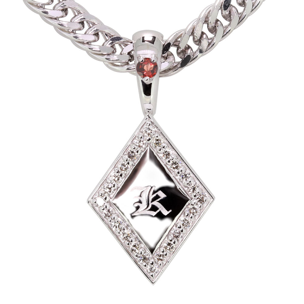 喜平 メンズ ネックレス イニシャル 金種 誕生石 選べる ひし形 プレート Pt900 K18 K10 SV925 存在感 特別感 天然石 ペンダント 父の日 ギフト (品番 mh-0343)
