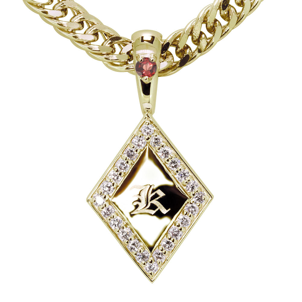 喜平 メンズ ネックレス イニシャル 金種 誕生石 選べる ひし形 プレート Pt900 K18 K10 SV925 存在感 特別感 天然石 ペンダント 父の日 ギフト (品番 mh-0343)