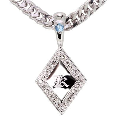 喜平 メンズ ネックレス イニシャル 金種 誕生石 選べる ひし形 プレート Pt900 K18 K10 SV925 存在感 特別感 天然石 ペンダント 父の日 ギフト (品番 mh-0343)