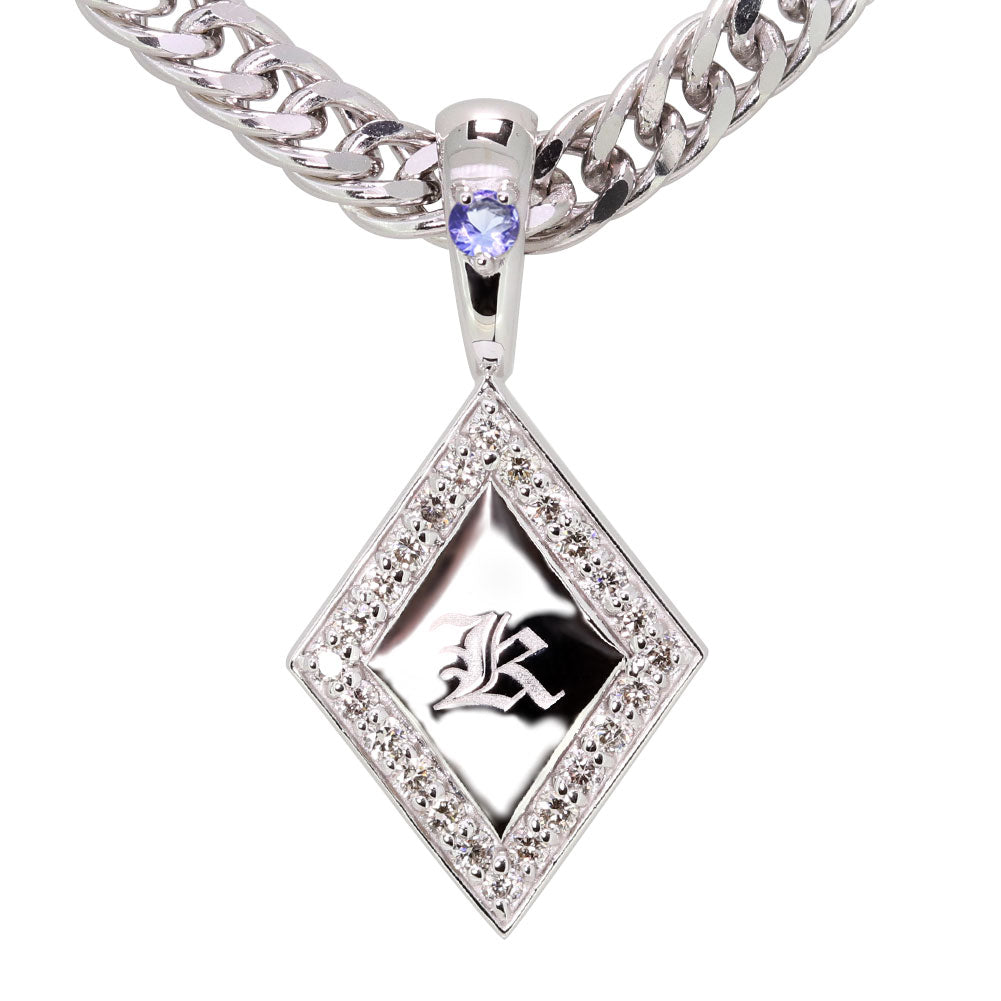 喜平 メンズ ネックレス イニシャル 金種 誕生石 選べる ひし形 プレート Pt900 K18 K10 SV925 存在感 特別感 天然石 ペンダント 父の日 ギフト (品番 mh-0343)