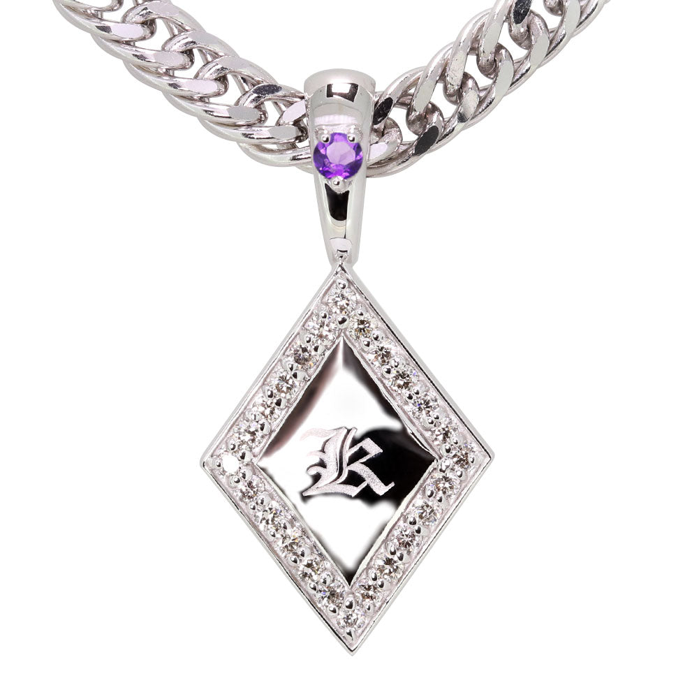 喜平 メンズ ネックレス イニシャル 金種 誕生石 選べる ひし形 プレート Pt900 K18 K10 SV925 存在感 特別感 天然石 ペンダント 父の日 ギフト (品番 mh-0343)