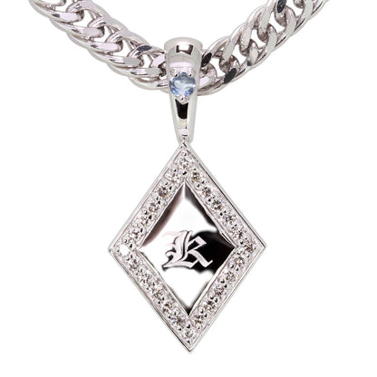 喜平 メンズ ネックレス イニシャル 金種 誕生石 選べる ひし形 プレート Pt900 K18 K10 SV925 存在感 特別感 天然石 ペンダント 父の日 ギフト (品番 mh-0343)