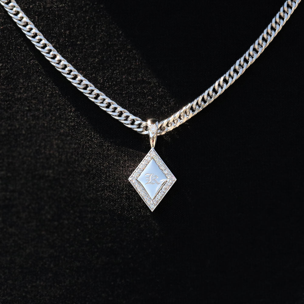 喜平 メンズ ネックレス イニシャル 金種 誕生石 選べる ひし形 プレート Pt900 K18 K10 SV925 存在感 特別感 天然石 ペンダント 父の日 ギフト (品番 mh-0343)