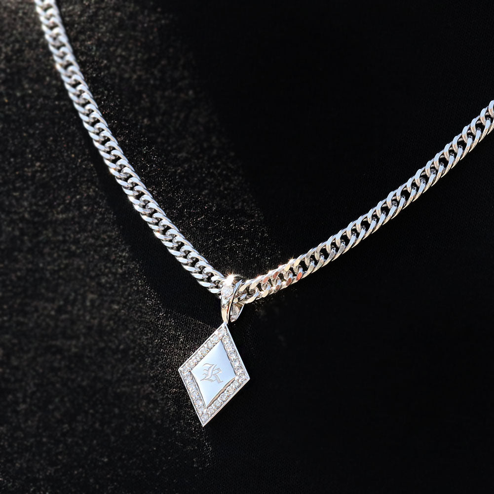 ペンダントトップ メンズ 喜平用 イニシャル ペンダント トップのみ 選べる誕生石 金種 刻印 ひし形 ダイヤモンド お洒落 カスタムジュエリー (品番 mh-0343-ph)