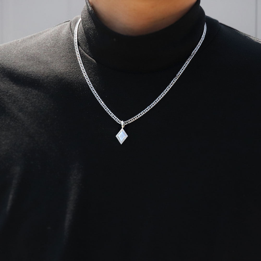 喜平 メンズ ネックレス イニシャル 金種 誕生石 選べる ひし形 プレート Pt900 K18 K10 SV925 存在感 特別感 天然石 ペンダント 父の日 ギフト (品番 mh-0343)