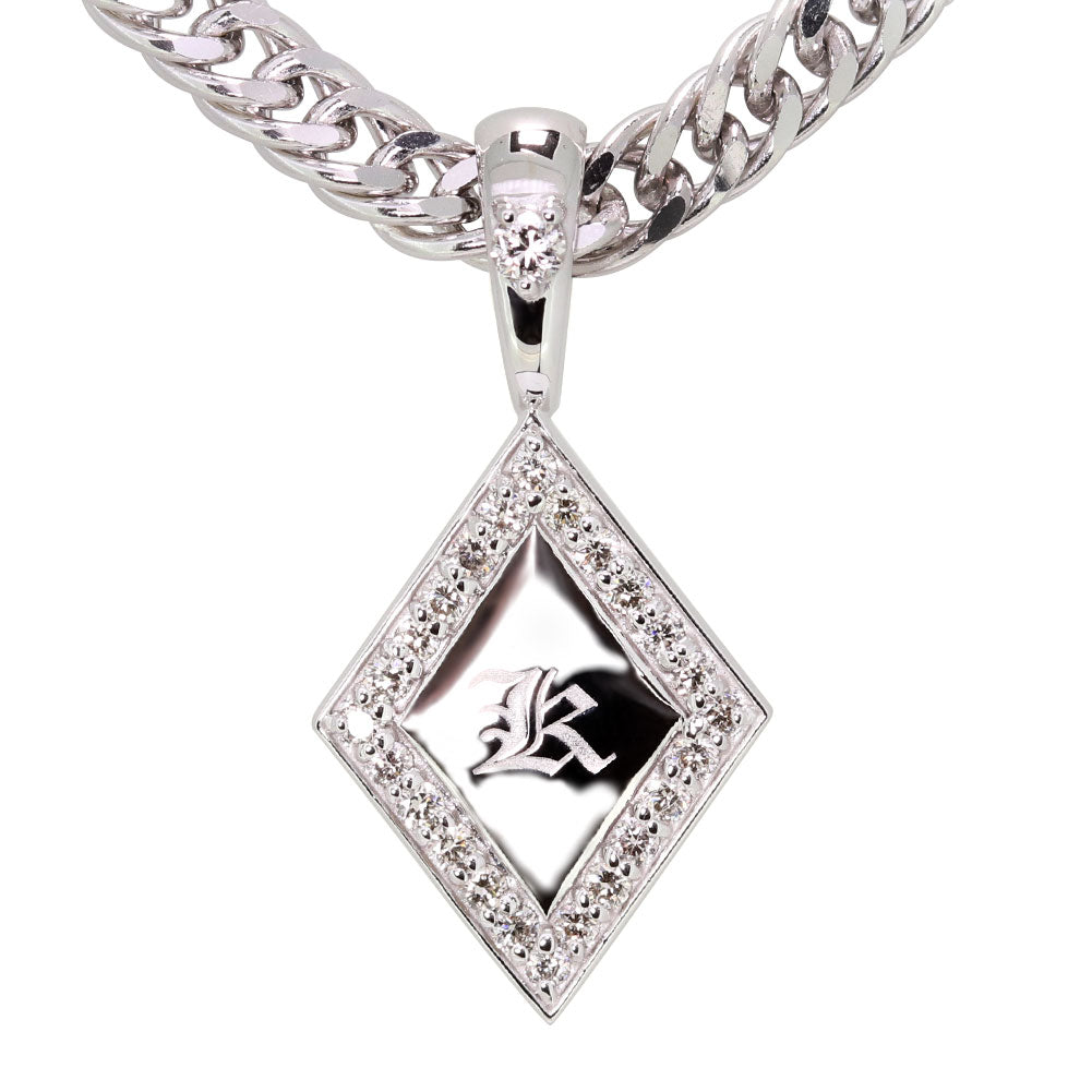 喜平 メンズ ネックレス イニシャル 金種 誕生石 選べる ひし形 プレート Pt900 K18 K10 SV925 存在感 特別感 天然石 ペンダント 父の日 ギフト (品番 mh-0343)