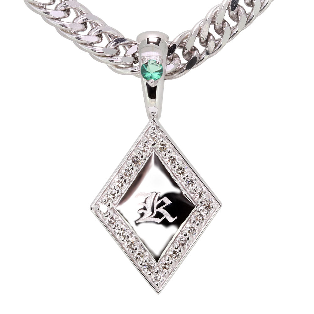 喜平 メンズ ネックレス イニシャル 金種 誕生石 選べる ひし形 プレート Pt900 K18 K10 SV925 存在感 特別感 天然石 ペンダント 父の日 ギフト (品番 mh-0343)