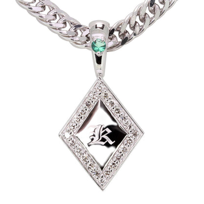 喜平 メンズ ネックレス イニシャル 金種 誕生石 選べる ひし形 プレート Pt900 K18 K10 SV925 存在感 特別感 天然石 ペンダント 父の日 ギフト (品番 mh-0343)