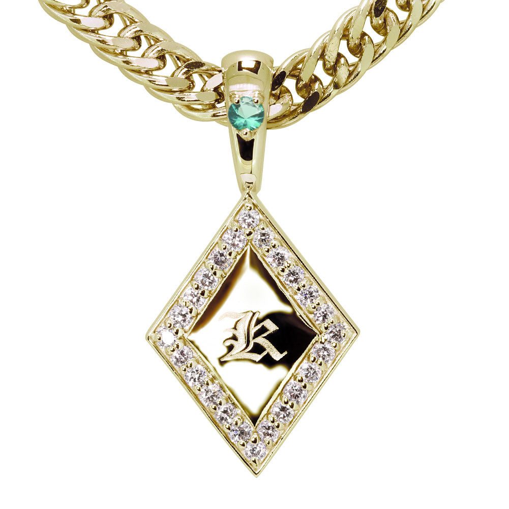 喜平 メンズ ネックレス イニシャル 金種 誕生石 選べる ひし形 プレート Pt900 K18 K10 SV925 存在感 特別感 天然石 ペンダント 父の日 ギフト (品番 mh-0343)