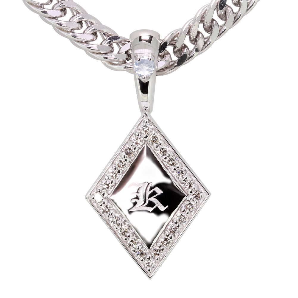 喜平 メンズ ネックレス イニシャル 金種 誕生石 選べる ひし形 プレート Pt900 K18 K10 SV925 存在感 特別感 天然石 ペンダント 父の日 ギフト (品番 mh-0343)