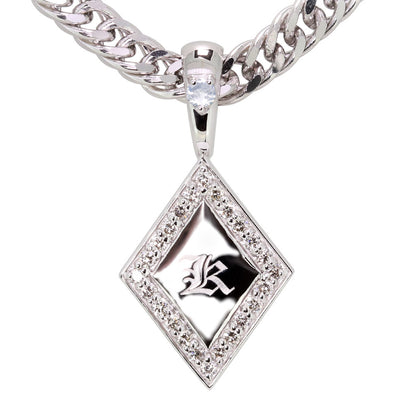 喜平 メンズ ネックレス イニシャル 金種 誕生石 選べる ひし形 プレート Pt900 K18 K10 SV925 存在感 特別感 天然石 ペンダント 父の日 ギフト (品番 mh-0343)