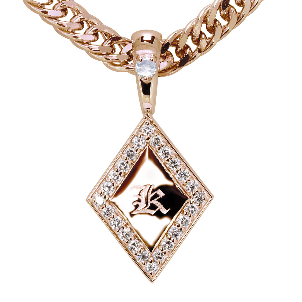 喜平 メンズ ネックレス イニシャル 金種 誕生石 選べる ひし形 プレート Pt900 K18 K10 SV925 存在感 特別感 天然石 ペンダント 父の日 ギフト (品番 mh-0343)