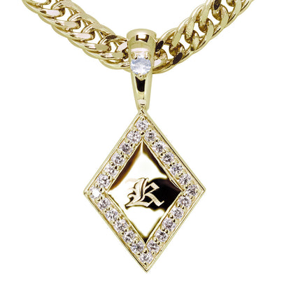 喜平 メンズ ネックレス イニシャル 金種 誕生石 選べる ひし形 プレート Pt900 K18 K10 SV925 存在感 特別感 天然石 ペンダント 父の日 ギフト (品番 mh-0343)