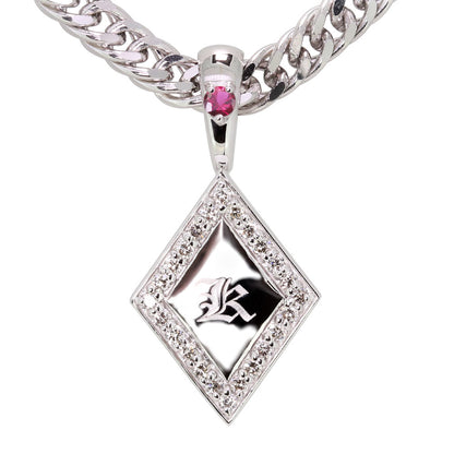 喜平 メンズ ネックレス イニシャル 金種 誕生石 選べる ひし形 プレート Pt900 K18 K10 SV925 存在感 特別感 天然石 ペンダント 父の日 ギフト (品番 mh-0343)
