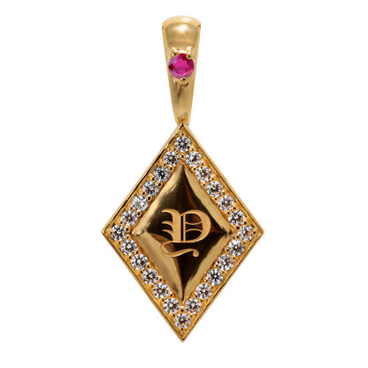 純金 24金 ペンダントトップ メンズ K24 イニシャル ネックレス トップのみ ひし形 選べる 誕生石 刻印 天然石 男性 特別 大人 かっこいい 高級 資産 (品番 mh-0343-k24-ph)