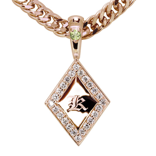 喜平 メンズ ネックレス イニシャル 金種 誕生石 選べる ひし形 プレート Pt900 K18 K10 SV925 存在感 特別感 天然石 ペンダント 父の日 ギフト (品番 mh-0343)