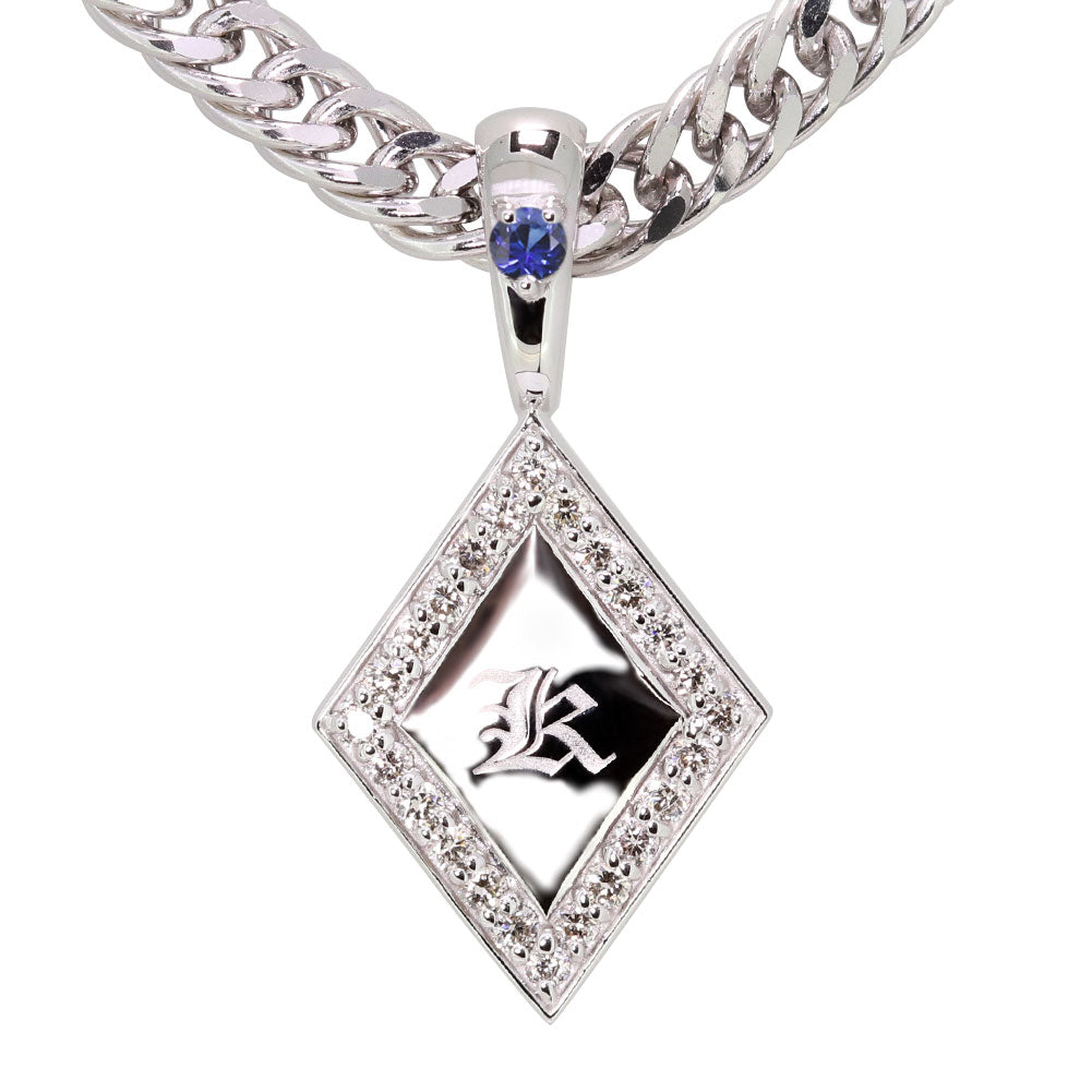 喜平 メンズ ネックレス イニシャル 金種 誕生石 選べる ひし形 プレート Pt900 K18 K10 SV925 存在感 特別感 天然石 ペンダント 父の日 ギフト (品番 mh-0343)