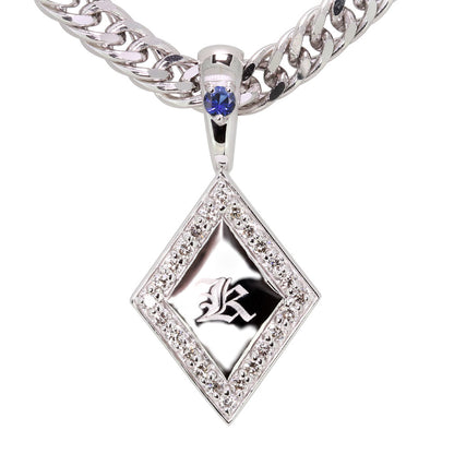 喜平 メンズ ネックレス イニシャル 金種 誕生石 選べる ひし形 プレート Pt900 K18 K10 SV925 存在感 特別感 天然石 ペンダント 父の日 ギフト (品番 mh-0343)