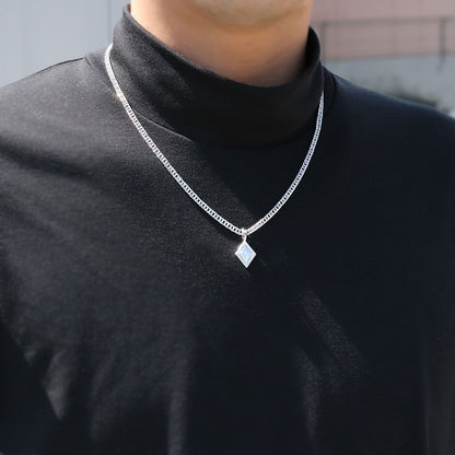 喜平 メンズ ネックレス イニシャル 金種 誕生石 選べる ひし形 プレート Pt900 K18 K10 SV925 存在感 特別感 天然石 ペンダント 父の日 ギフト (品番 mh-0343)