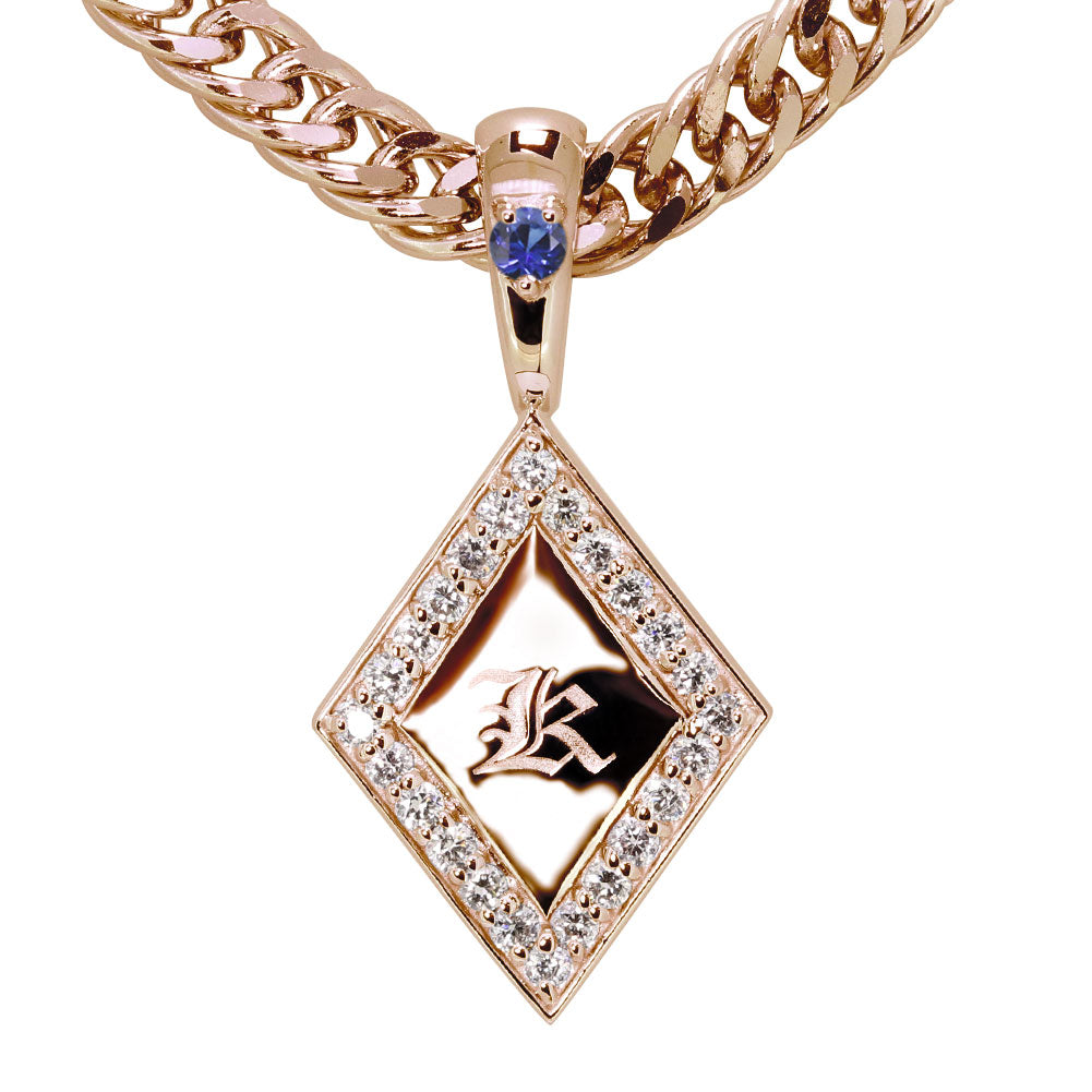 喜平 メンズ ネックレス イニシャル 金種 誕生石 選べる ひし形 プレート Pt900 K18 K10 SV925 存在感 特別感 天然石 ペンダント 父の日 ギフト (品番 mh-0343)