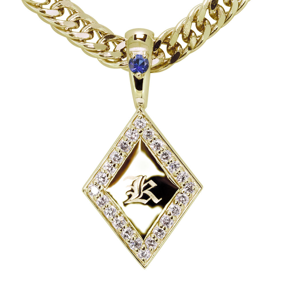 喜平 メンズ ネックレス イニシャル 金種 誕生石 選べる ひし形 プレート Pt900 K18 K10 SV925 存在感 特別感 天然石 ペンダント 父の日 ギフト (品番 mh-0343)