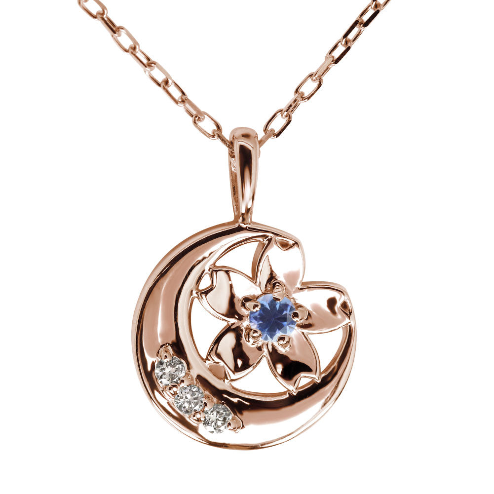 18金 ベニトアイト レディース ネックレス さくらモチーフ 桜 希少石 10金 プラチナ 三日月 華やか 夜桜 月 大人 上品 誕生日 プレゼント (品番 mh-0357-beni)