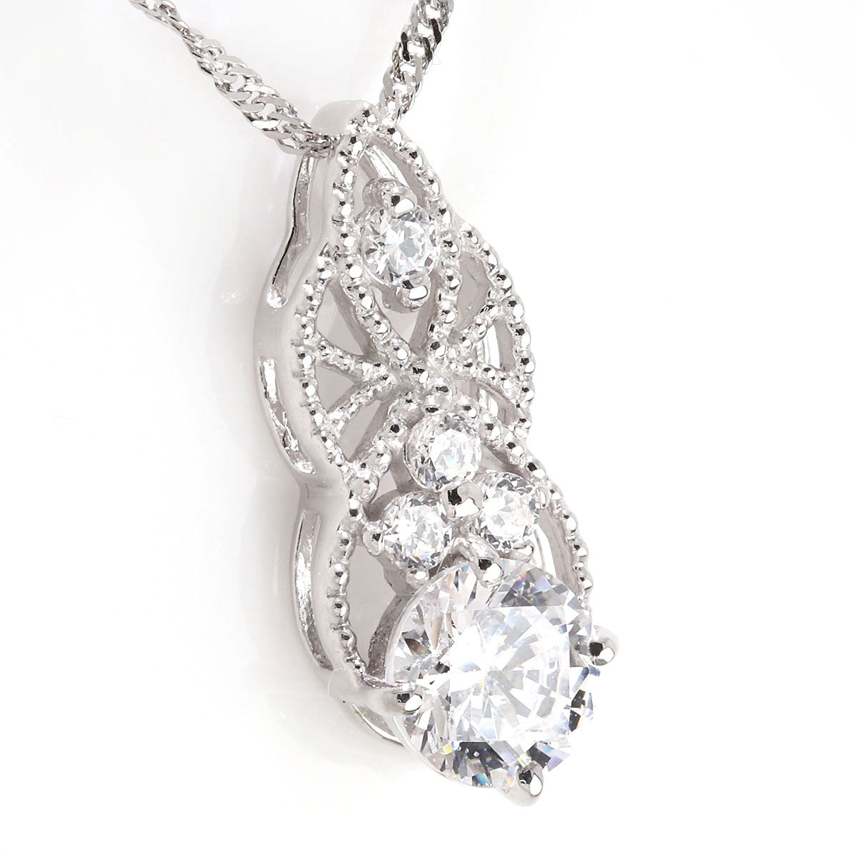 鑑定書付き 天然ダイヤモンド 0.5ct レース調 ネックレス レディース 繊細 透かし K18 pt900 ミルデザイン アンティーク調 記念日 ご褒美ジュエリー (品番 mh-0425-4-cgl)