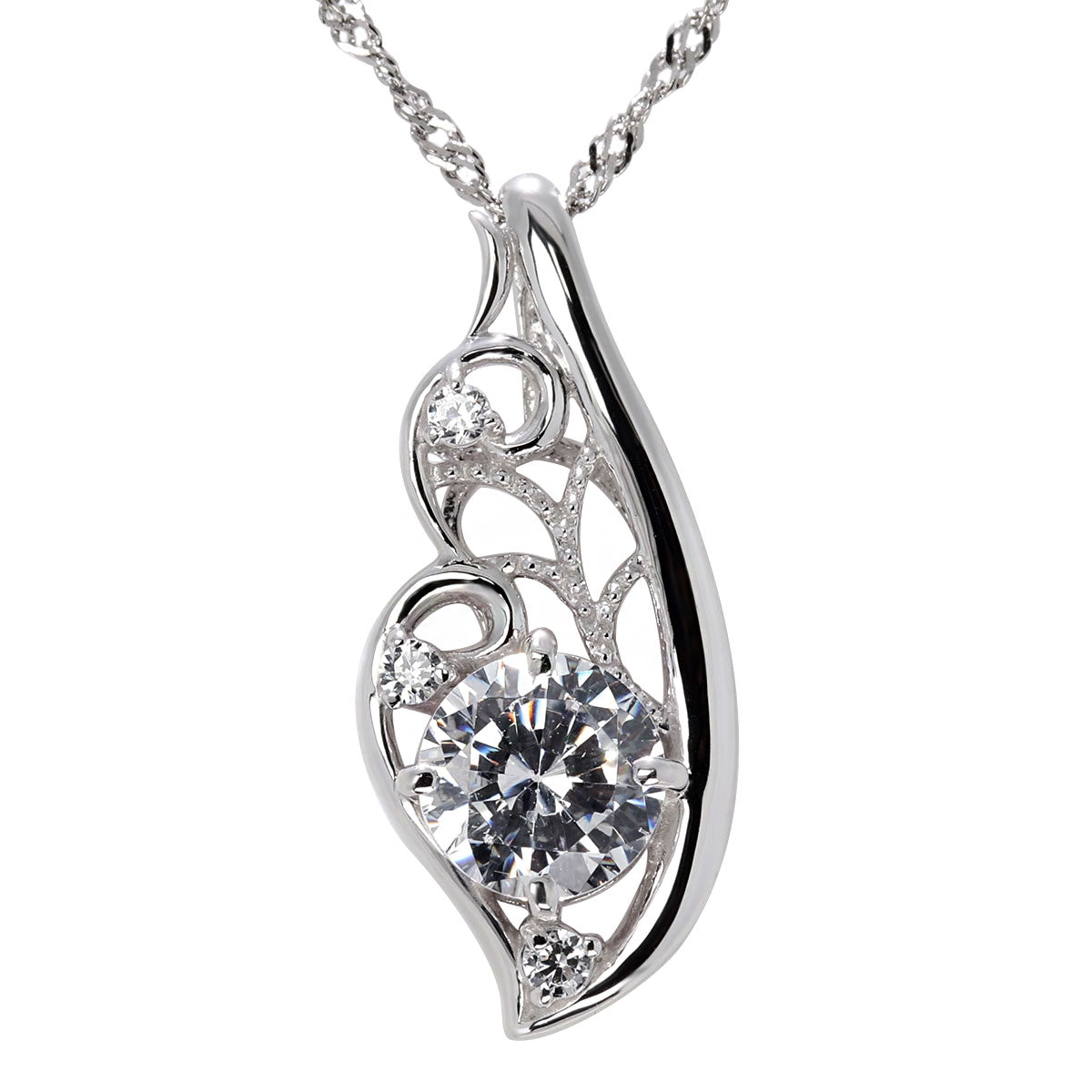 天然ダイヤモンド フェザー ネックレス 鑑定書付き 0.5ct 唐草 透かし 羽根 レディース 18金 プラチナ フェアリー 高級 上品 妻 感謝 特別 ギフト (品番 mh-0426-4-cgl)