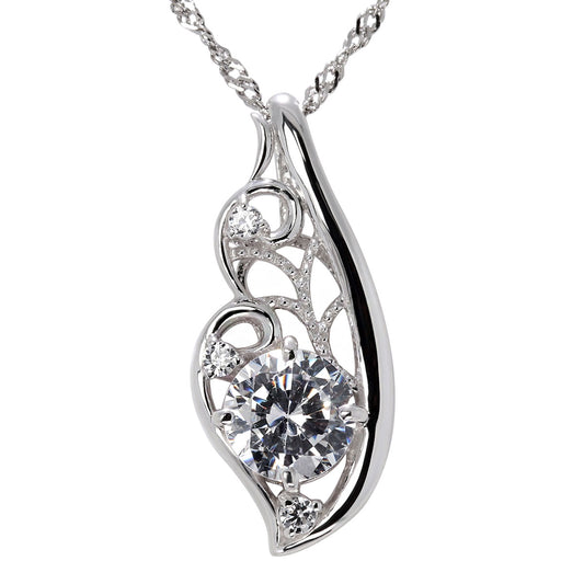 天然ダイヤモンド フェザー ネックレス 鑑定書付き 0.5ct 唐草 透かし 羽根 レディース 18金 プラチナ フェアリー 高級 上品 妻 感謝 特別 ギフト (品番 mh-0426-4-cgl)