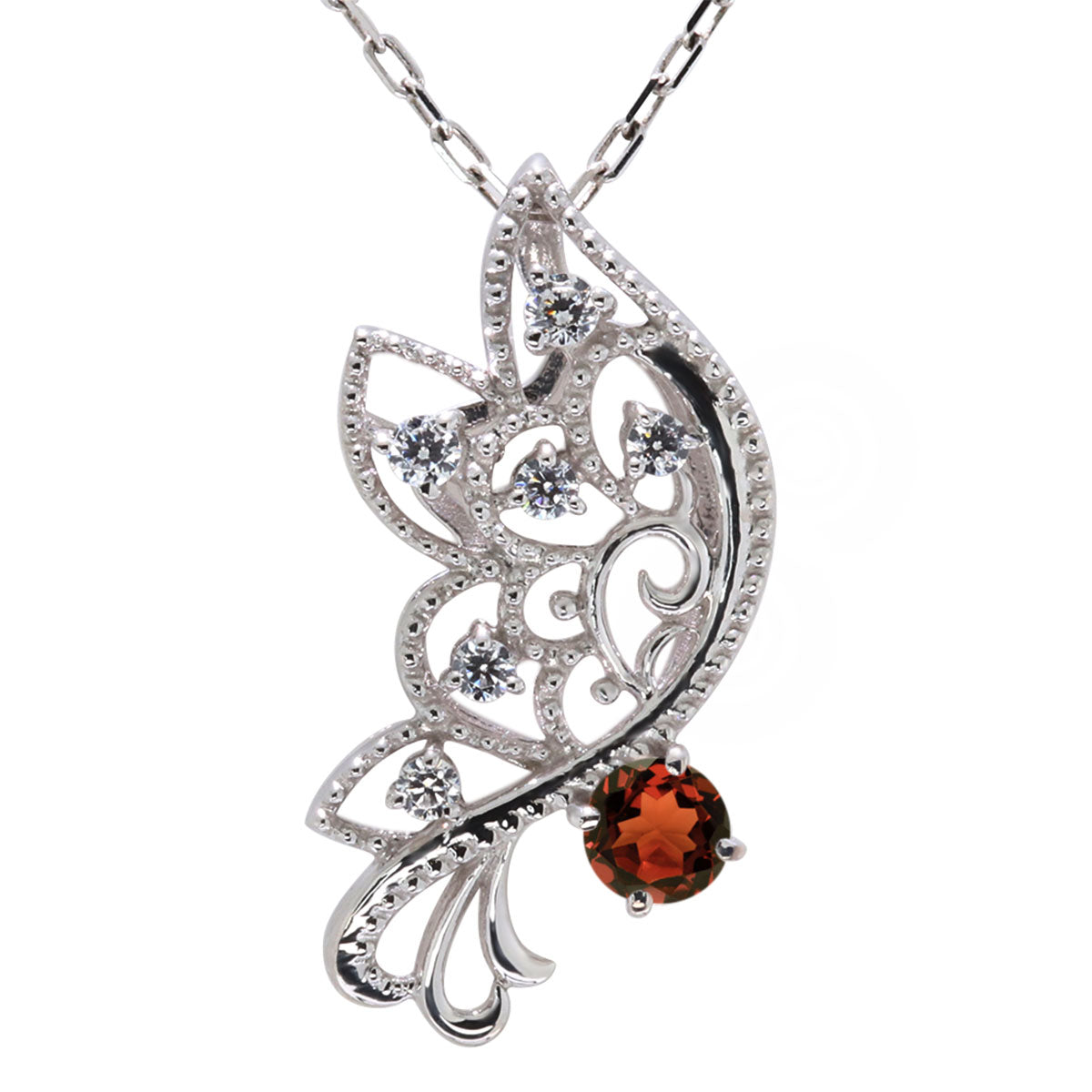 バタフライ ネックレス レディース 透かし 誕生石 ミルグレイン 蝶 キラキラ アラベスク K10 K18 Pt900 SV925 曲線 上品 大人女子 可愛い デート (品番 mh-0434)