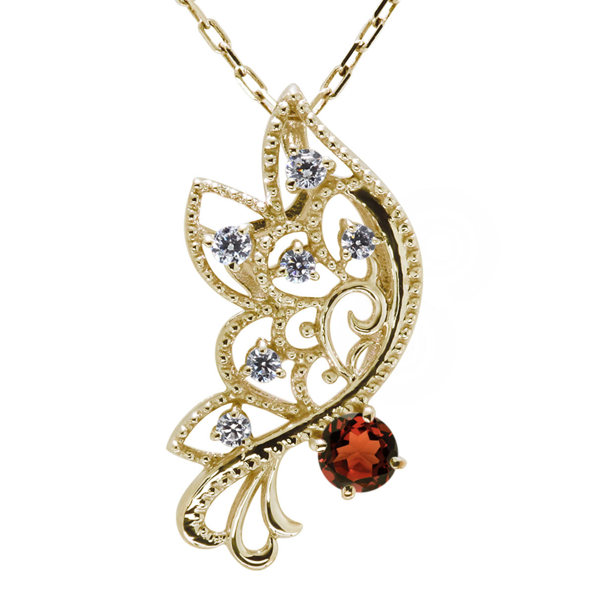 バタフライ ネックレス レディース 透かし 誕生石 ミルグレイン 蝶 キラキラ アラベスク K10 K18 Pt900 SV925 曲線 上品 大人女子 可愛い デート (品番 mh-0434)