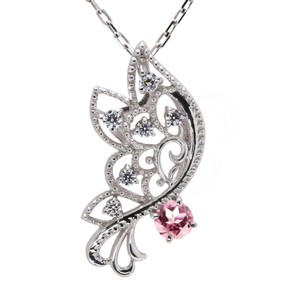 バタフライ ネックレス レディース 透かし 誕生石 ミルグレイン 蝶 キラキラ アラベスク K10 K18 Pt900 SV925 曲線 上品 大人女子 可愛い デート (品番 mh-0434)