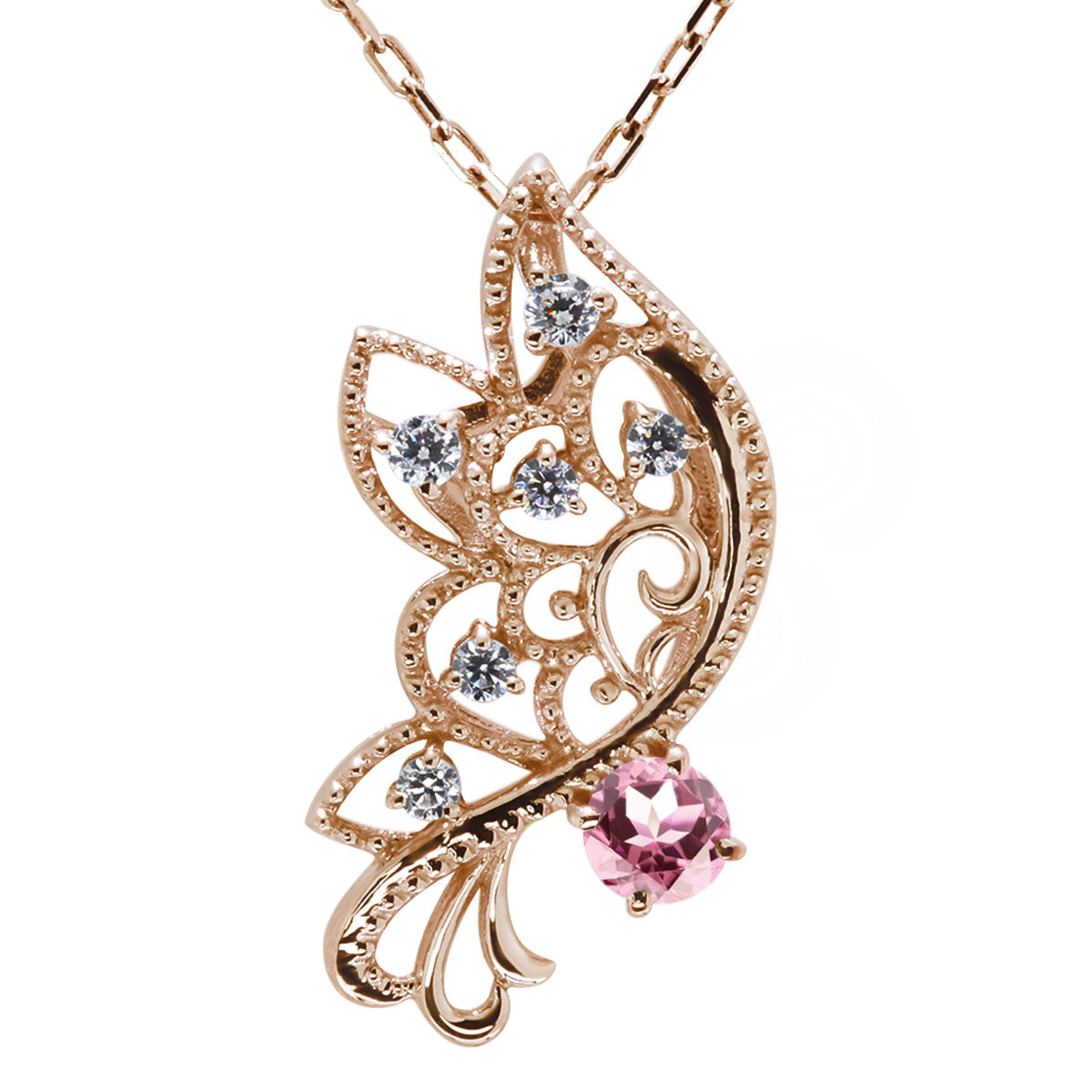 バタフライ ネックレス レディース 透かし 誕生石 ミルグレイン 蝶 キラキラ アラベスク K10 K18 Pt900 SV925 曲線 上品 大人女子 可愛い デート (品番 mh-0434)