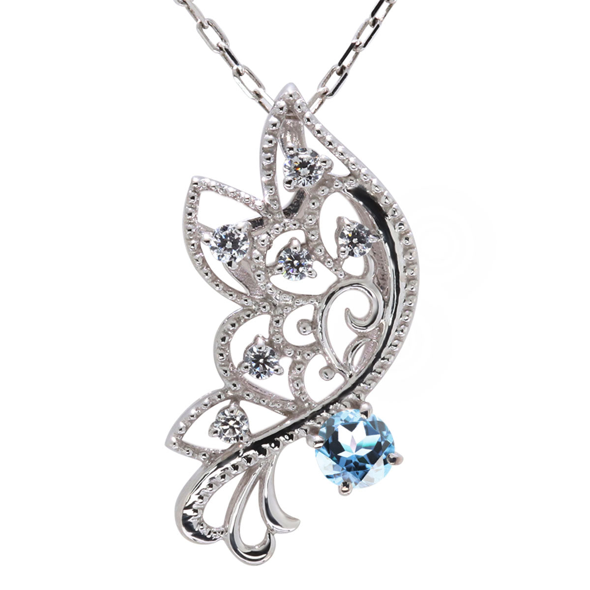 バタフライ ネックレス レディース 透かし 誕生石 ミルグレイン 蝶 キラキラ アラベスク K10 K18 Pt900 SV925 曲線 上品 大人女子 可愛い デート (品番 mh-0434)