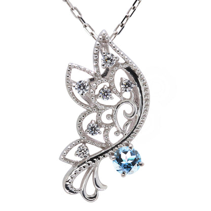 バタフライ ネックレス レディース 透かし 誕生石 ミルグレイン 蝶 キラキラ アラベスク K10 K18 Pt900 SV925 曲線 上品 大人女子 可愛い デート (品番 mh-0434)