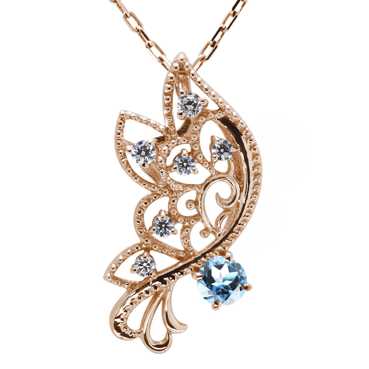 バタフライ ネックレス レディース 透かし 誕生石 ミルグレイン 蝶 キラキラ アラベスク K10 K18 Pt900 SV925 曲線 上品 大人女子 可愛い デート (品番 mh-0434)