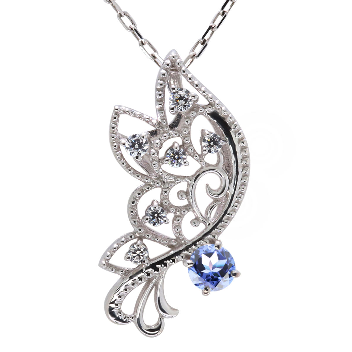 バタフライ ネックレス レディース 透かし 誕生石 ミルグレイン 蝶 キラキラ アラベスク K10 K18 Pt900 SV925 曲線 上品 大人女子 可愛い デート (品番 mh-0434)