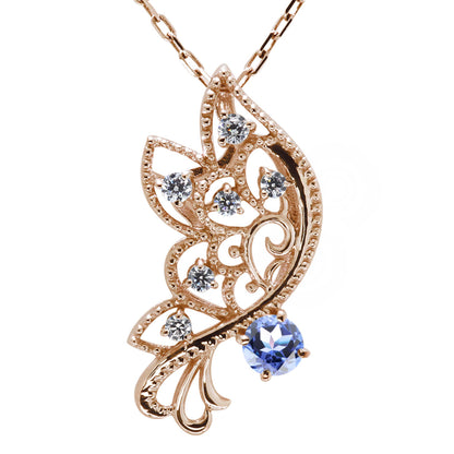 バタフライ ネックレス レディース 透かし 誕生石 ミルグレイン 蝶 キラキラ アラベスク K10 K18 Pt900 SV925 曲線 上品 大人女子 可愛い デート (品番 mh-0434)