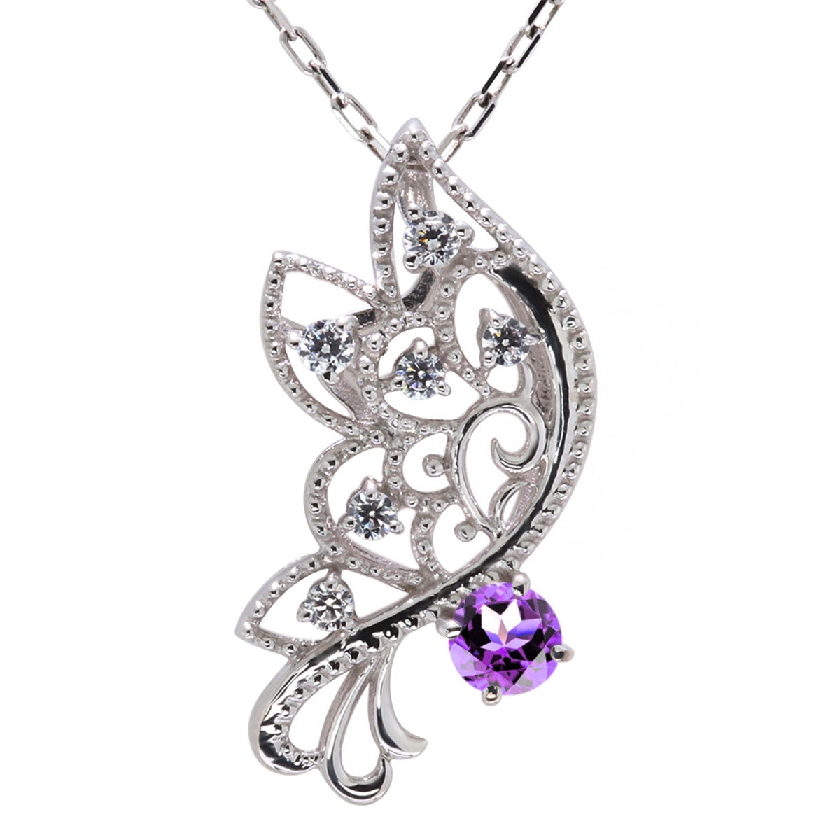 バタフライ ネックレス レディース 透かし 誕生石 ミルグレイン 蝶 キラキラ アラベスク K10 K18 Pt900 SV925 曲線 上品 大人女子 可愛い デート (品番 mh-0434)