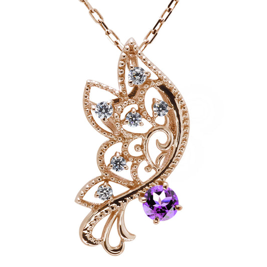 バタフライ ネックレス レディース 透かし 誕生石 ミルグレイン 蝶 キラキラ アラベスク K10 K18 Pt900 SV925 曲線 上品 大人女子 可愛い デート (品番 mh-0434)