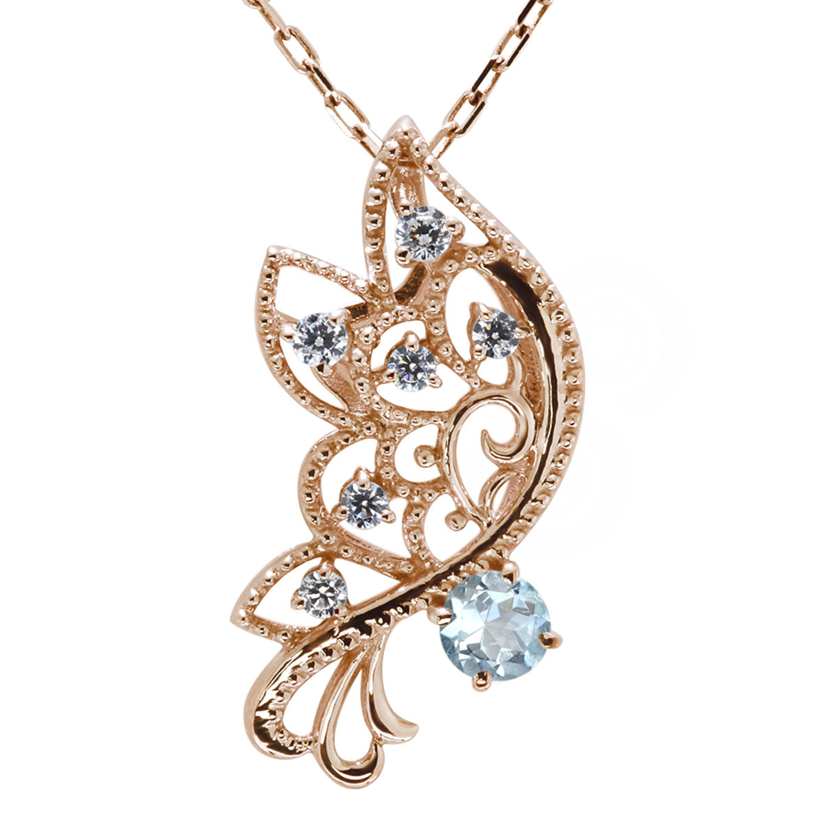 バタフライ ネックレス レディース 透かし 誕生石 ミルグレイン 蝶 キラキラ アラベスク K10 K18 Pt900 SV925 曲線 上品 大人女子 可愛い デート (品番 mh-0434)