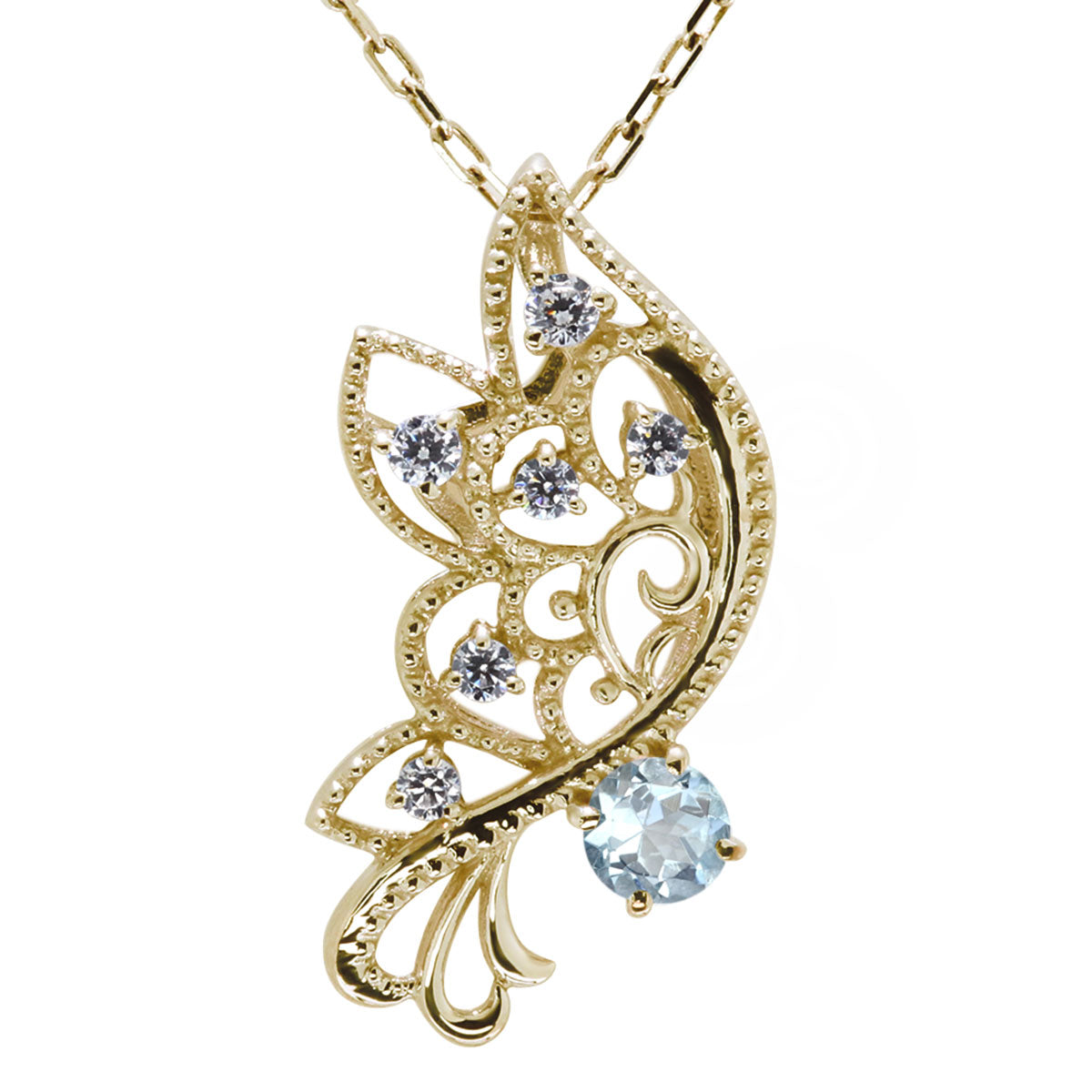 バタフライ ネックレス レディース 透かし 誕生石 ミルグレイン 蝶 キラキラ アラベスク K10 K18 Pt900 SV925 曲線 上品 大人女子 可愛い デート (品番 mh-0434)