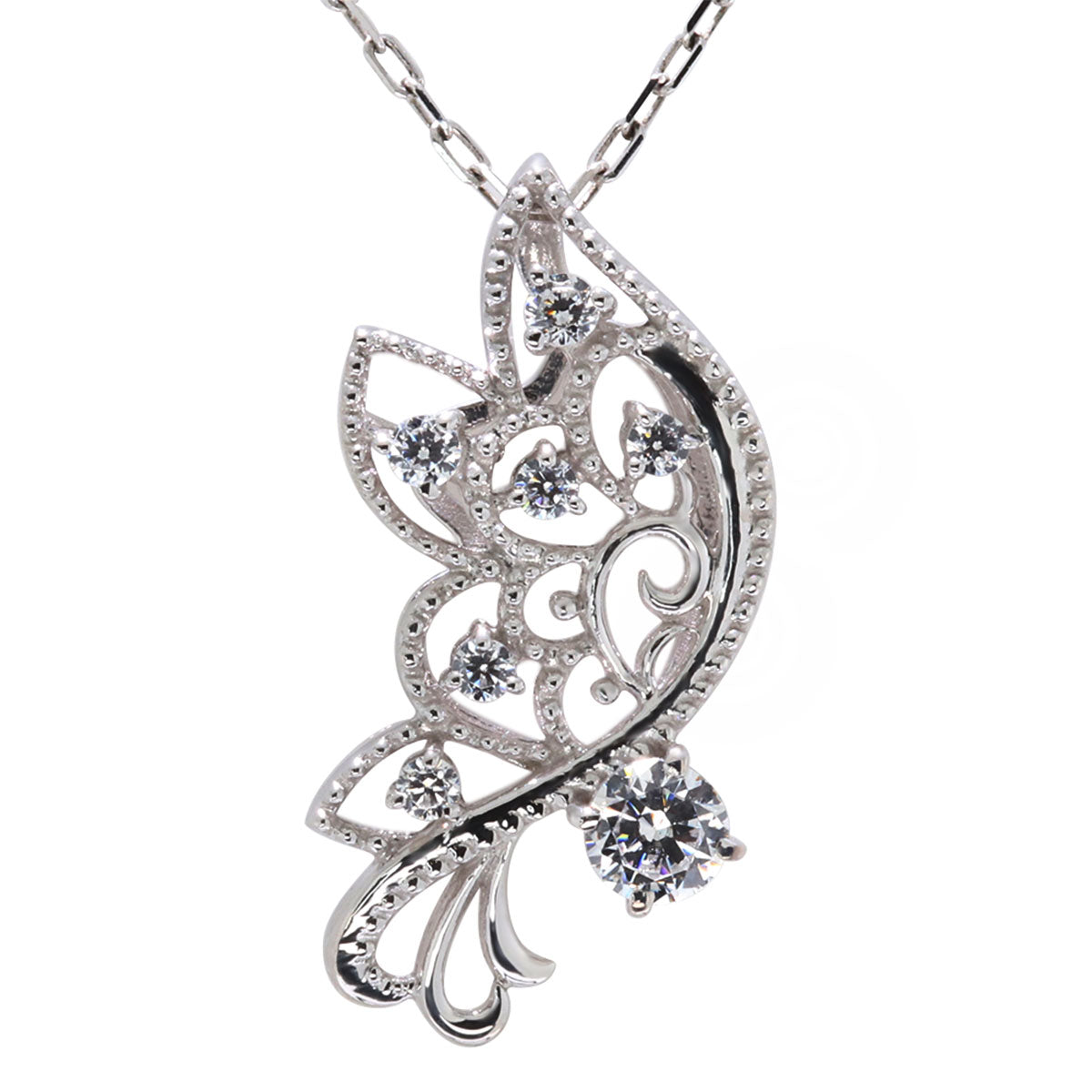 バタフライ ネックレス レディース 透かし 誕生石 ミルグレイン 蝶 キラキラ アラベスク K10 K18 Pt900 SV925 曲線 上品 大人女子 可愛い デート (品番 mh-0434)