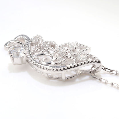 バタフライ ネックレス レディース 透かし 誕生石 ミルグレイン 蝶 キラキラ アラベスク K10 K18 Pt900 SV925 曲線 上品 大人女子 可愛い デート (品番 mh-0434)